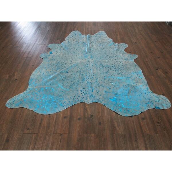Shop Blue Metallic On White Real Natural Cowhide Rug Area Rugs