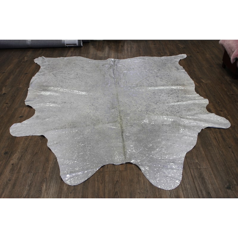 SILVER METALLIC ON WHITE LARGE Real Natural Cowhide Rug Area Rugs