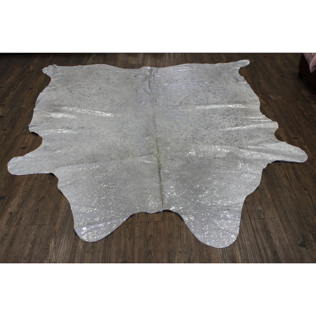 SILVER METALLIC ON WHITE LARGE Real Natural Cowhide Rug Area Rugs