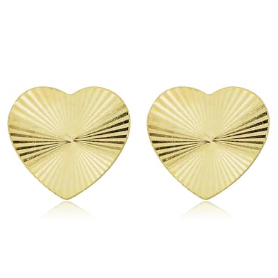 Fremada Italian 14k Yellow Gold Diamond-cut Heart Stud Earrings