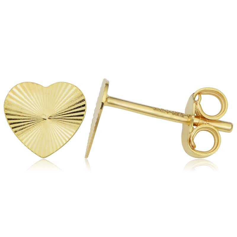 Fremada Italian 14k Yellow Gold Diamond-cut Heart Stud Earrings