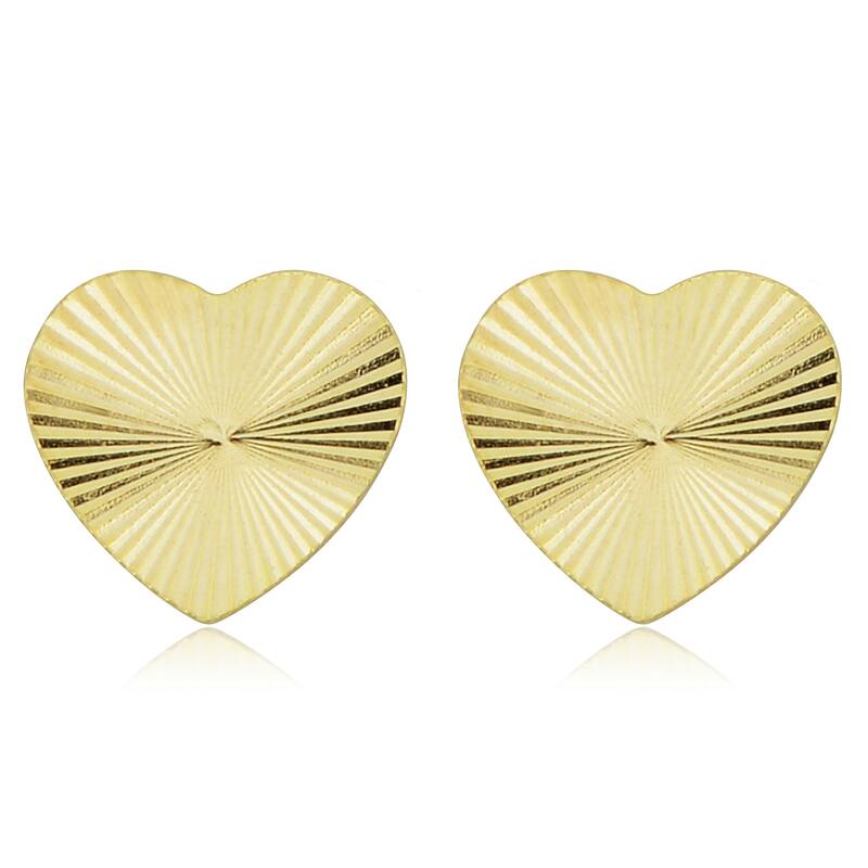 Fremada Italian 14k Yellow Gold Diamond-cut Heart Stud Earrings