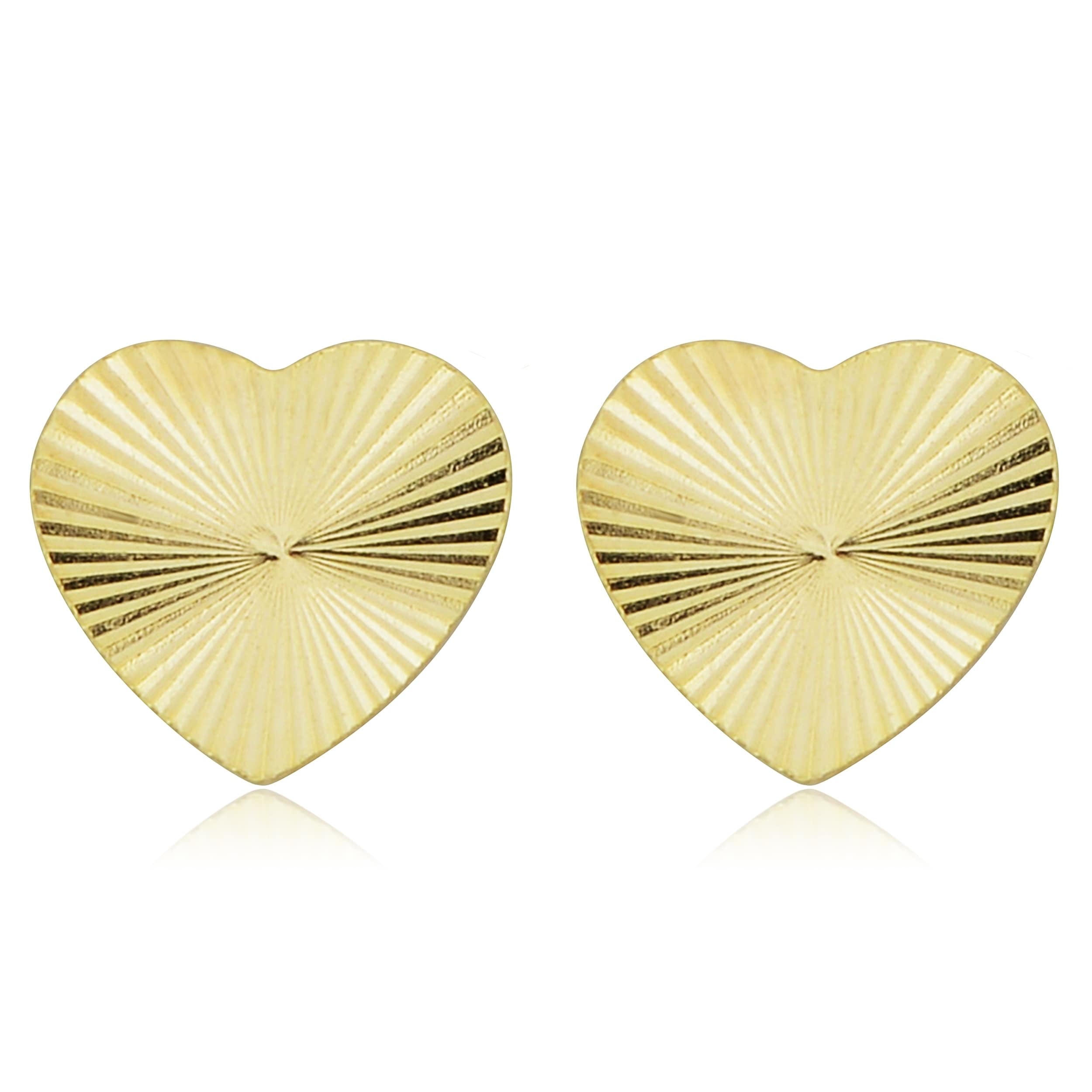Fremada Italian 14k Yellow Gold Diamond-cut Heart Stud Earrings