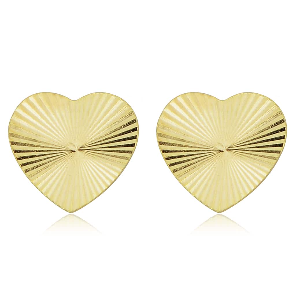 Fremada Italian 14k Yellow Gold Diamond-cut Heart Stud Earrings