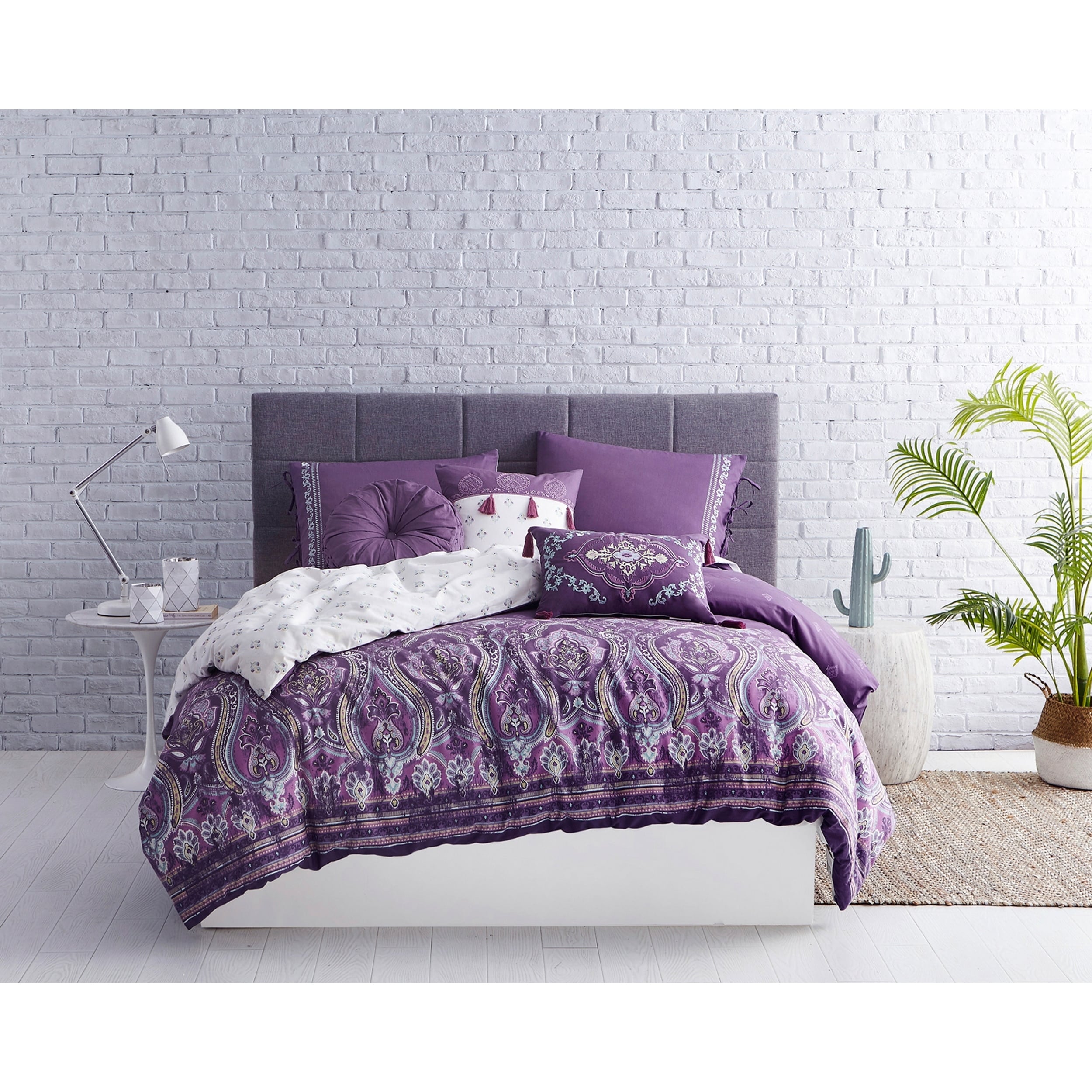 Shop Awe Boheme Printed Cotton Duvet Set In Purple Overstock