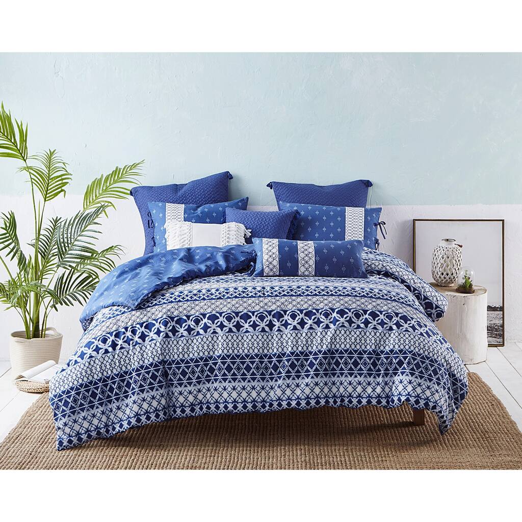 Shibori Stripe Cotton Comforter Set in Blue