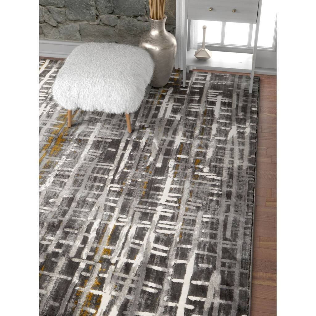 Well Woven Modern Distressed Checkered Box Grey Area Rug - 5'3