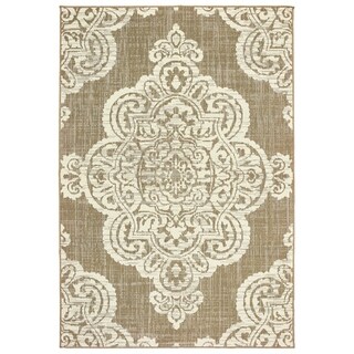 Havenside Homeportage Center Medallion Loop Pile Indoor Outdoor Area Rug By Havenside Home Tan Cream 2 5 X 4 5 Dailymail