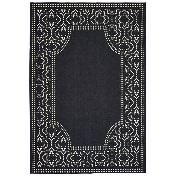 Havenside Home Pavlof Bay Border Black/ Ivory Loop Pile Indoor/ Outdoor Area Rug - 2'5" x 4'5"