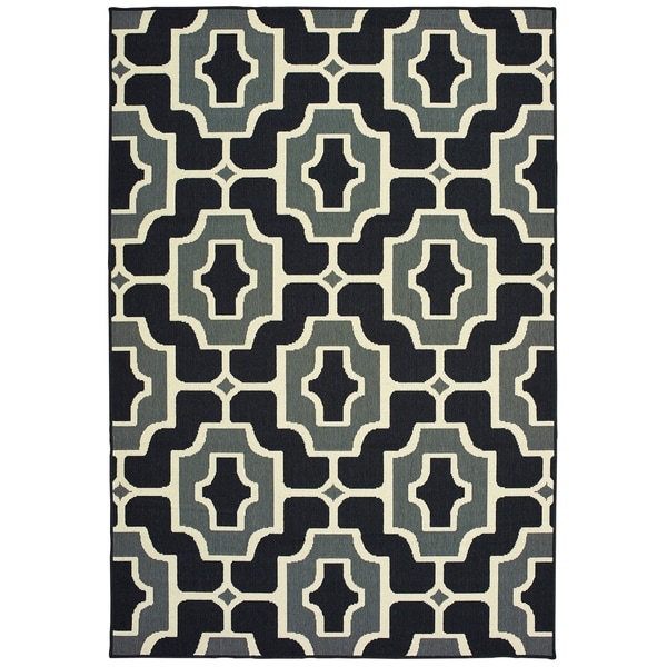 Havenside Home Pavlof Bay Geometric Tile Black/ Grey Loop Pile Indoor/ Outdoor Area Rug - 3'7" x 5'6"