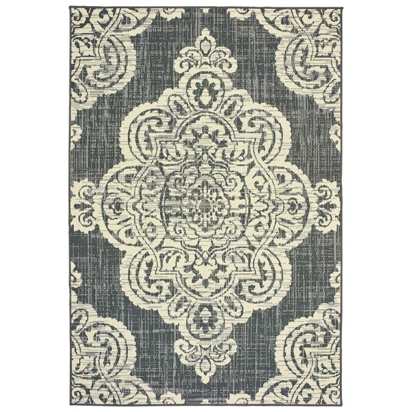 Havenside Home Portage Center Medallion Grey/ Ivory Loop Pile Indoor/ Outdoor Area Rug - 3'7" x 5'6"