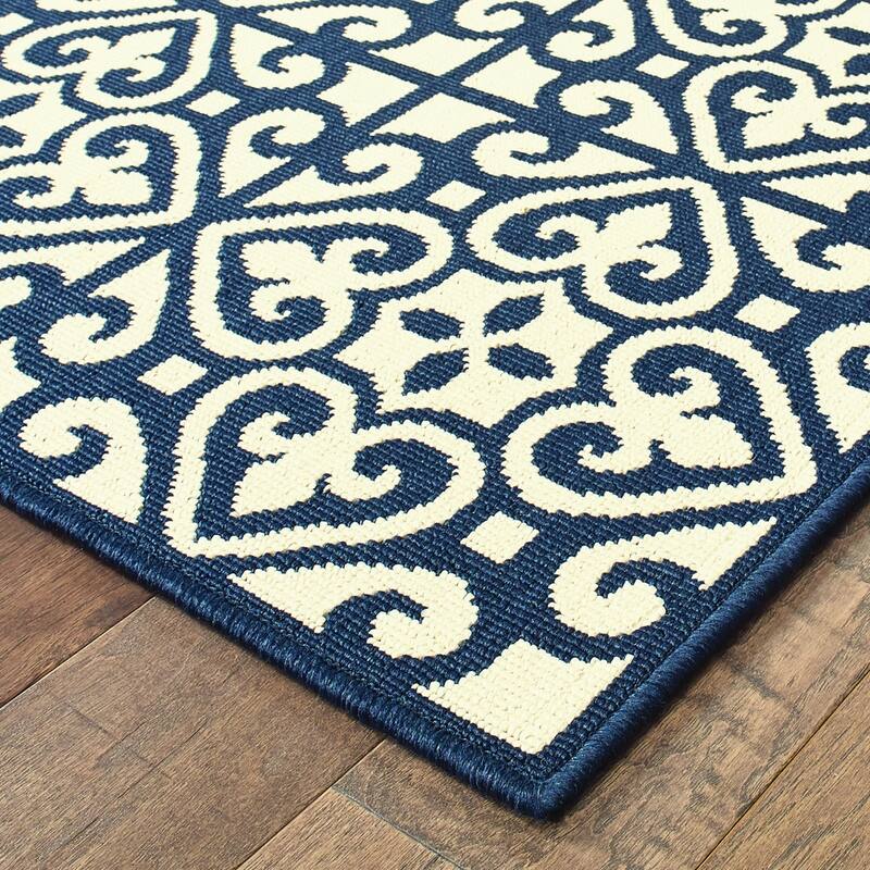 Style Haven Marianna Two-Tone Tile Navy/ Off-White Loop Pile Indoor Outdoor Rug