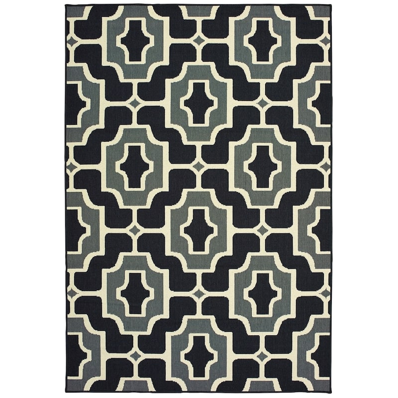 Style Haven Marianna Geometric Tile Black/ Grey Loop Pile Indoor Outdoor Area Rug