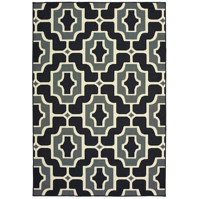 Style Haven Marianna Geometric Tile Black/ Grey Loop Pile Indoor Outdoor Area Rug