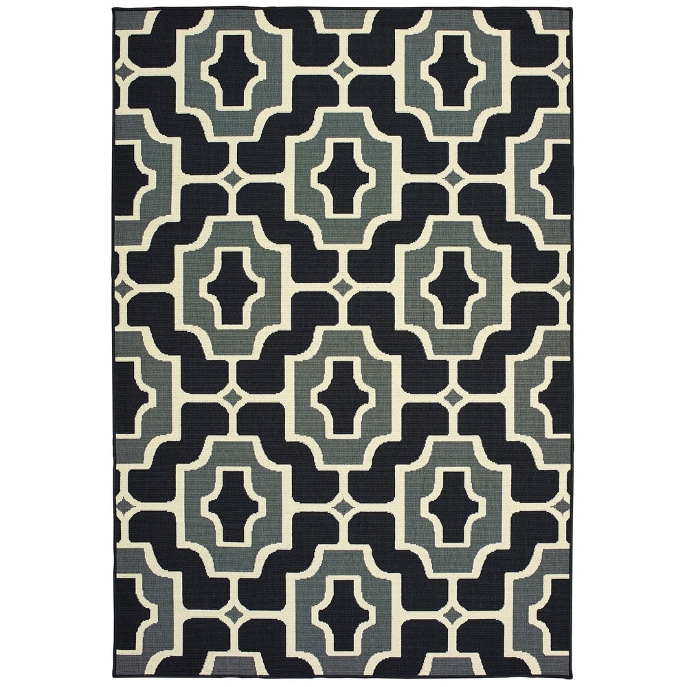 Style Haven Marianna Geometric Tile Black/ Grey Loop Pile Indoor Outdoor Area Rug