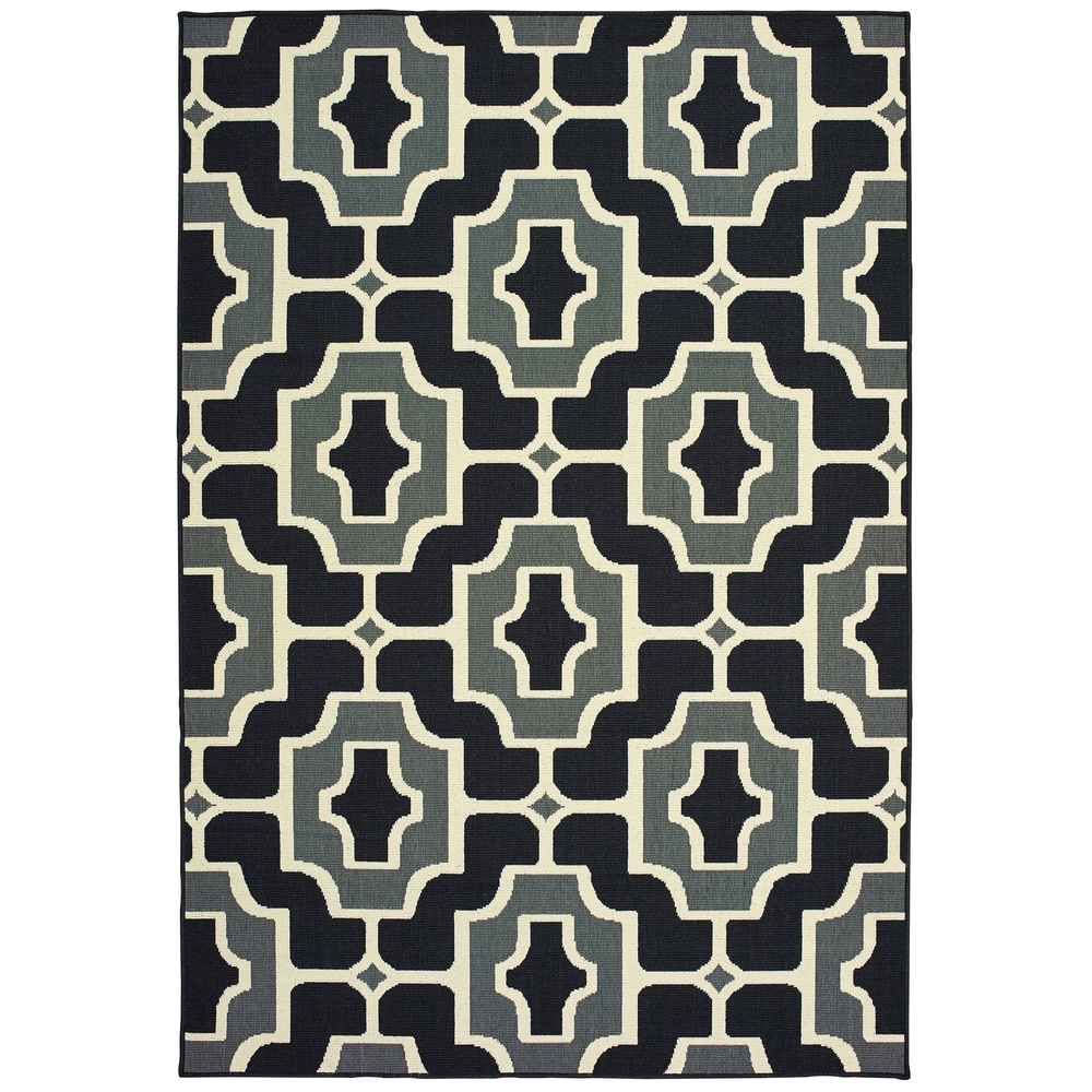 Style Haven Marianna Geometric Tile Black/ Grey Loop Pile Indoor Outdoor Area Rug