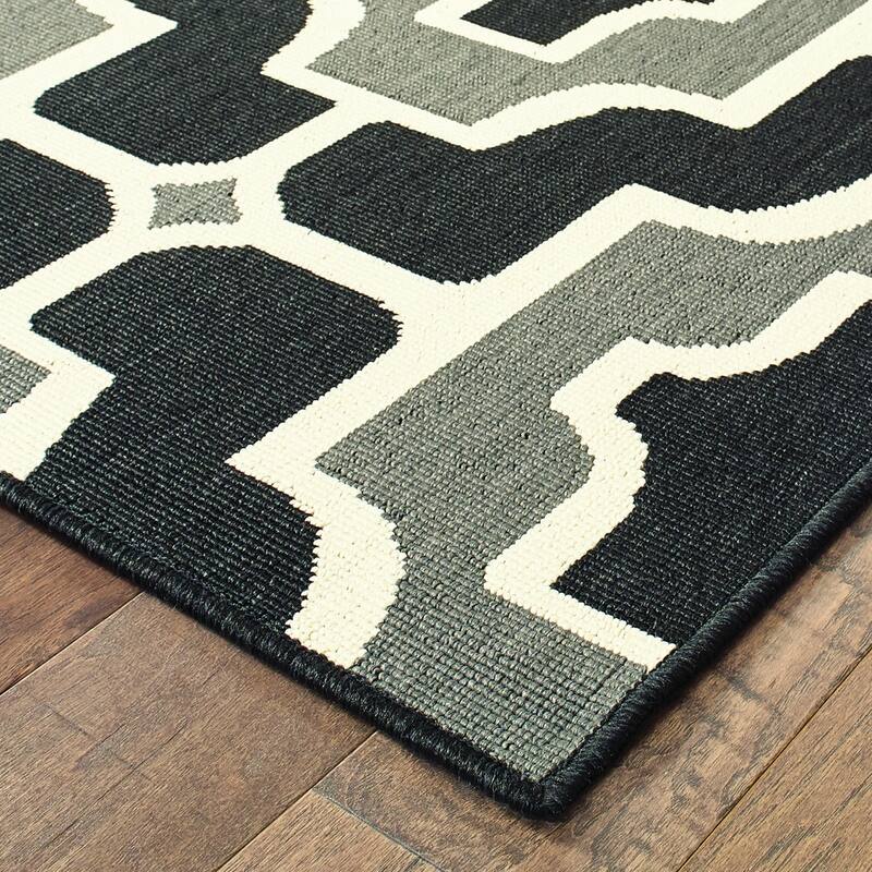 Style Haven Marianna Geometric Tile Black/ Grey Loop Pile Indoor Outdoor Area Rug