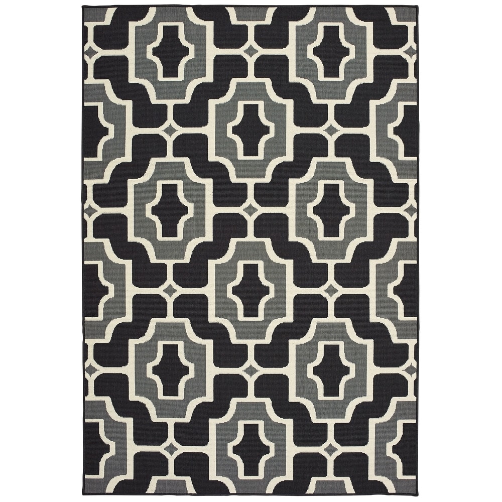 Style Haven Marianna Geometric Tile Black/ Grey Loop Pile Indoor Outdoor Area Rug