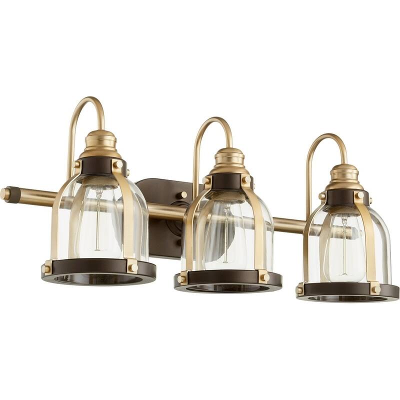 Quorum International Banded Dome Family Clear Glass Vanity or Sconce, 3 Light. - Bronze