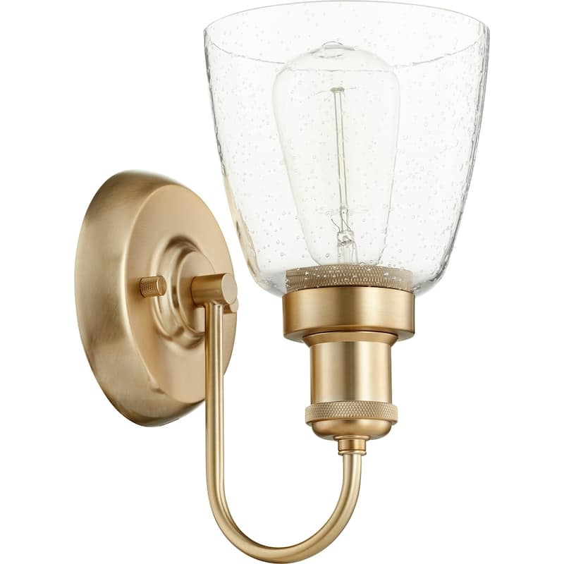 Quorum International Clear Seeded Glass Vanity or Sconce Family, 1 Light. - Aged Brass - Brass