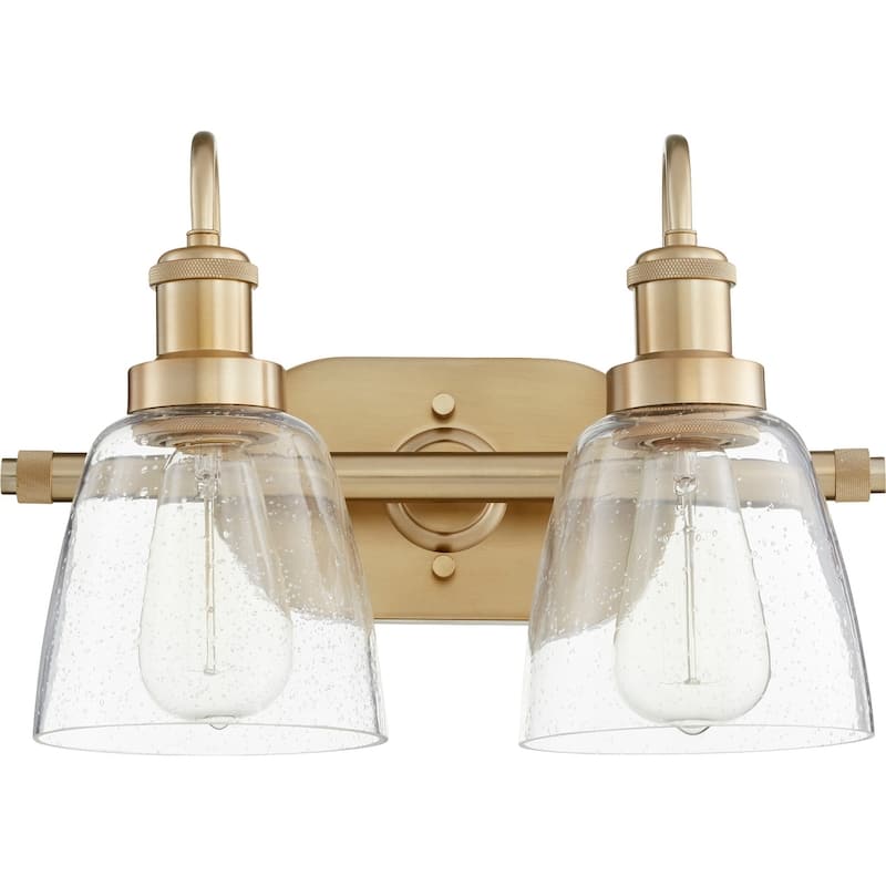 Quorum International Clear Seeded Glass Vanity or Sconce Family, 2 Light. - Aged Brass