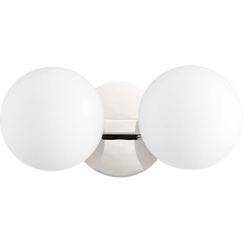 Quorum International White Satin Opal 2 Light Globe Vanity Fixture.