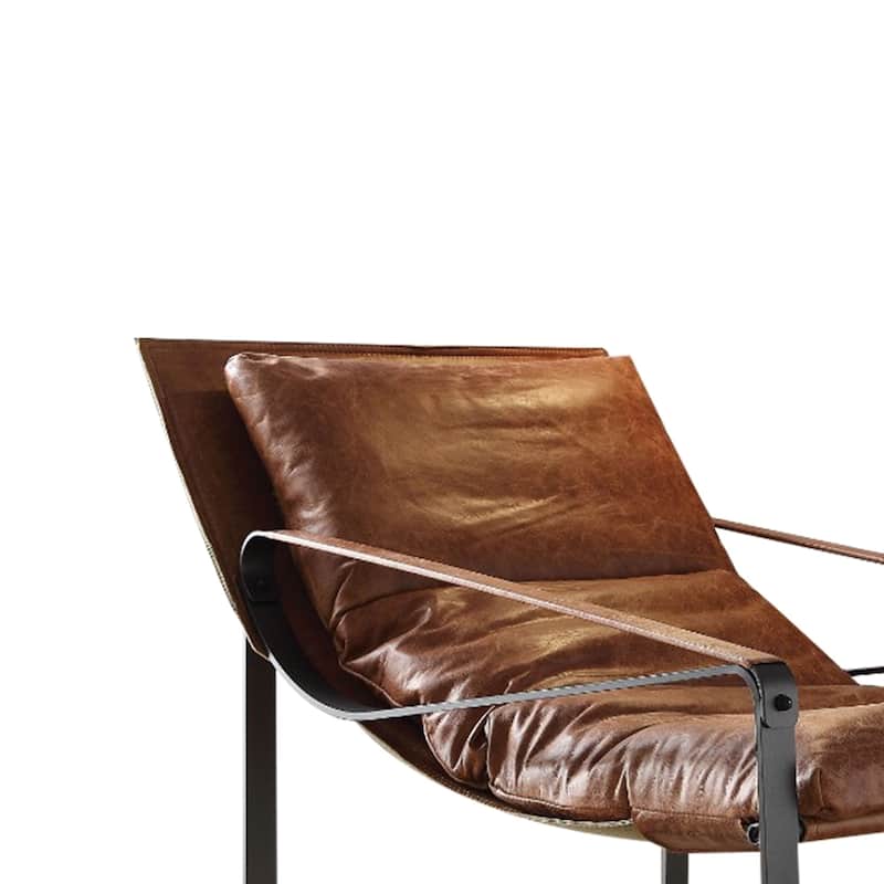 Metal & Leather Accent Lounge Chair, Cocoa Brown