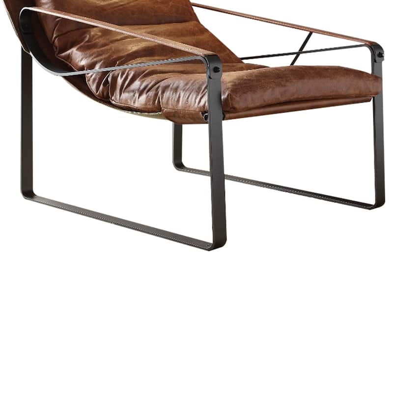 Metal & Leather Accent Lounge Chair, Cocoa Brown