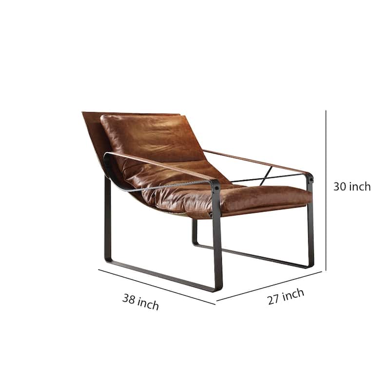 Metal & Leather Accent Lounge Chair, Cocoa Brown
