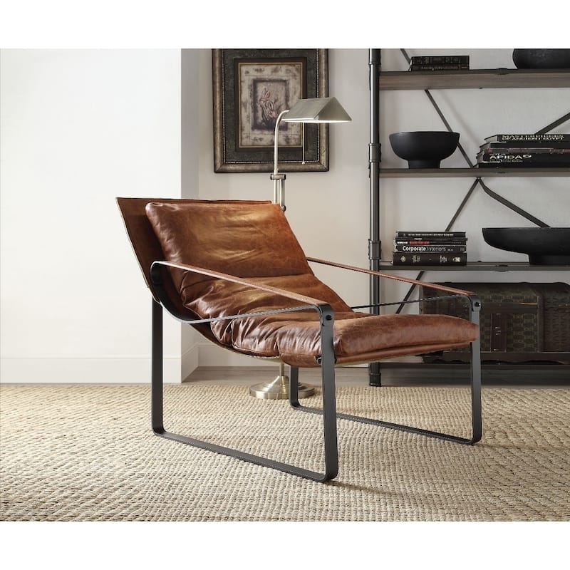 Metal & Leather Accent Lounge Chair, Cocoa Brown
