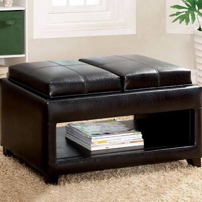 Relaxing Contemporary Tray Top Ottoman With Open Shelf, Brown