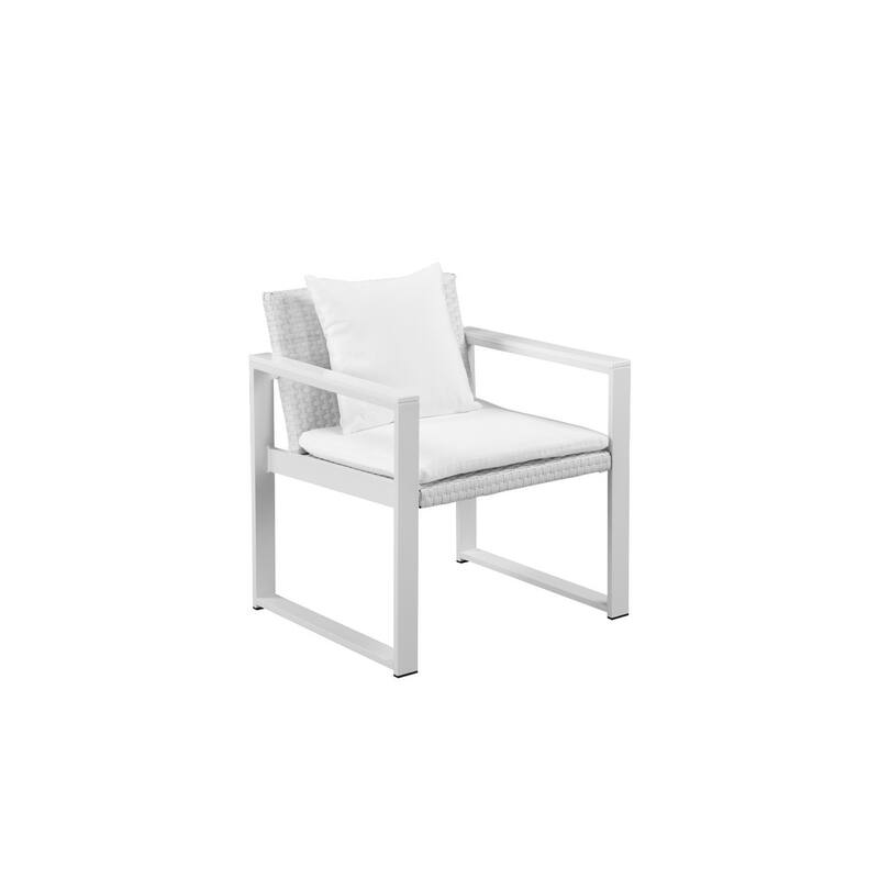 Impeccably Comfortable Upholstered Aluminum Cushioned Chair with Rattan, White