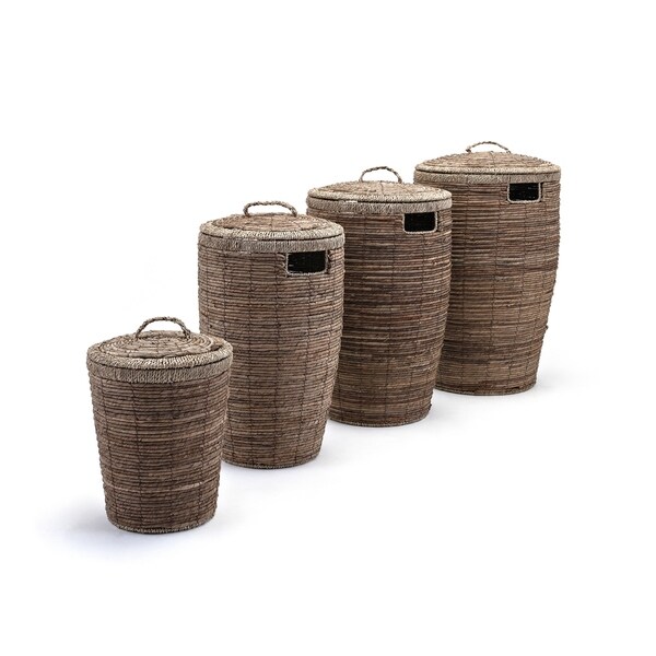 Round Laundry Baskets With Lid And Side Cutouts Set Of 4 Brown Round Laundry Baskets With Lid And Side Cutouts Set Of 4 Brown On Free Shipping Today 21711401