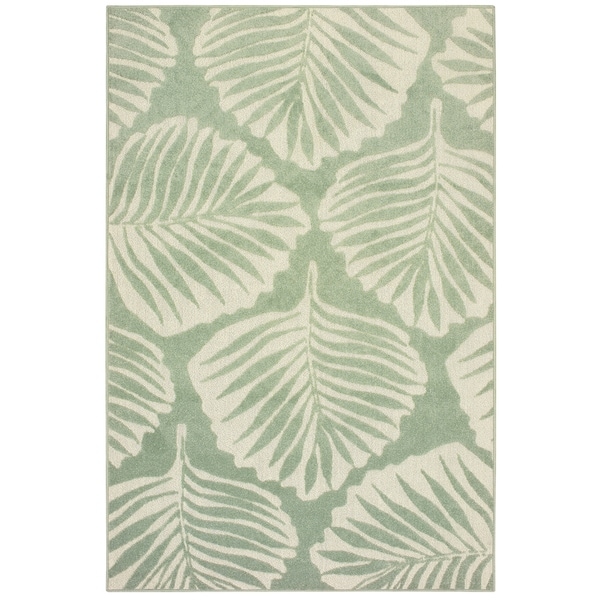 Havenside Home King Cove Tropical Leaf Green/ Ivory Mixed Pile Indoor/ Outdoor Area Rug - 6'7" x 9'6"