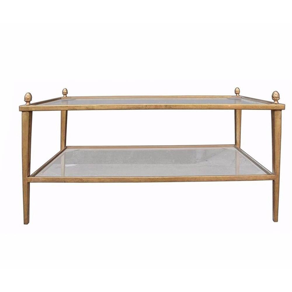 Metal & Glass Tappered Leg Cocktail Table, Gold