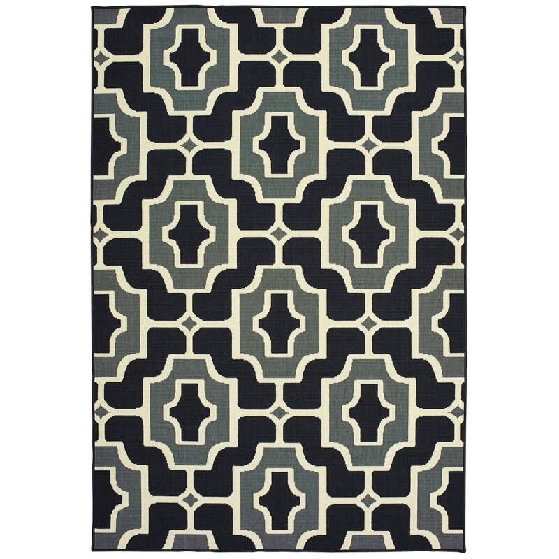 Style Haven Marianna Geometric Tile Black/ Grey Loop Pile Indoor Outdoor Area Rug