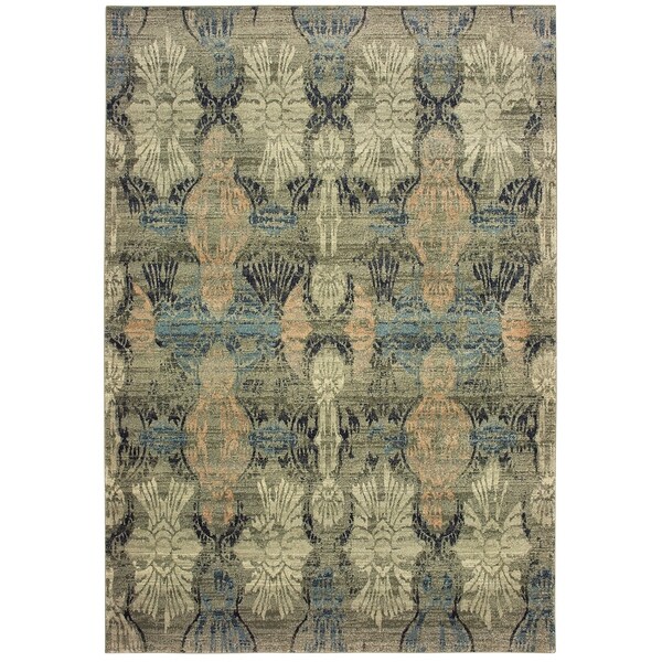 Distressed Floral Ivory/ Grey Dense Pile Area Rug - 7'10" x 10'10"