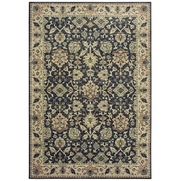 Classic Border Navy/ Ivory Dense Pile Area Rug - 1'10" x 3'