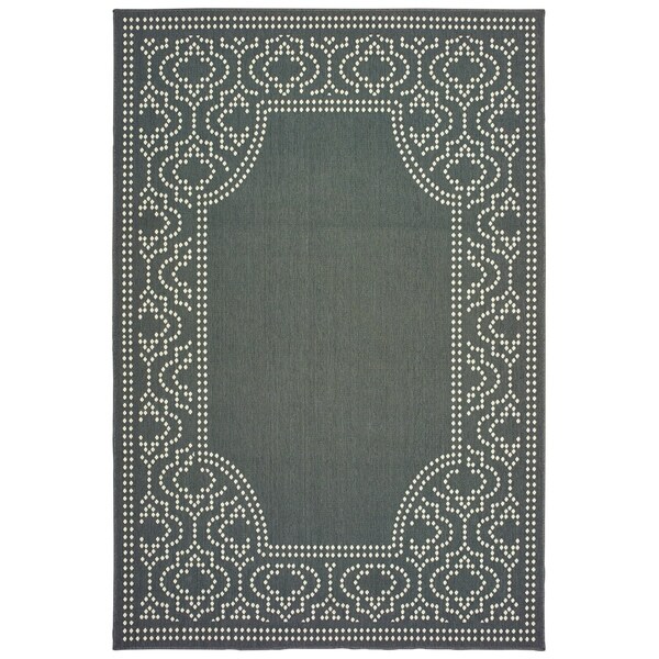 Havenside Home Pavlof Bay Border Grey/ Ivory Loop Pile Indoor/ Outdoor Area Rug - 5'3" x 7'6"