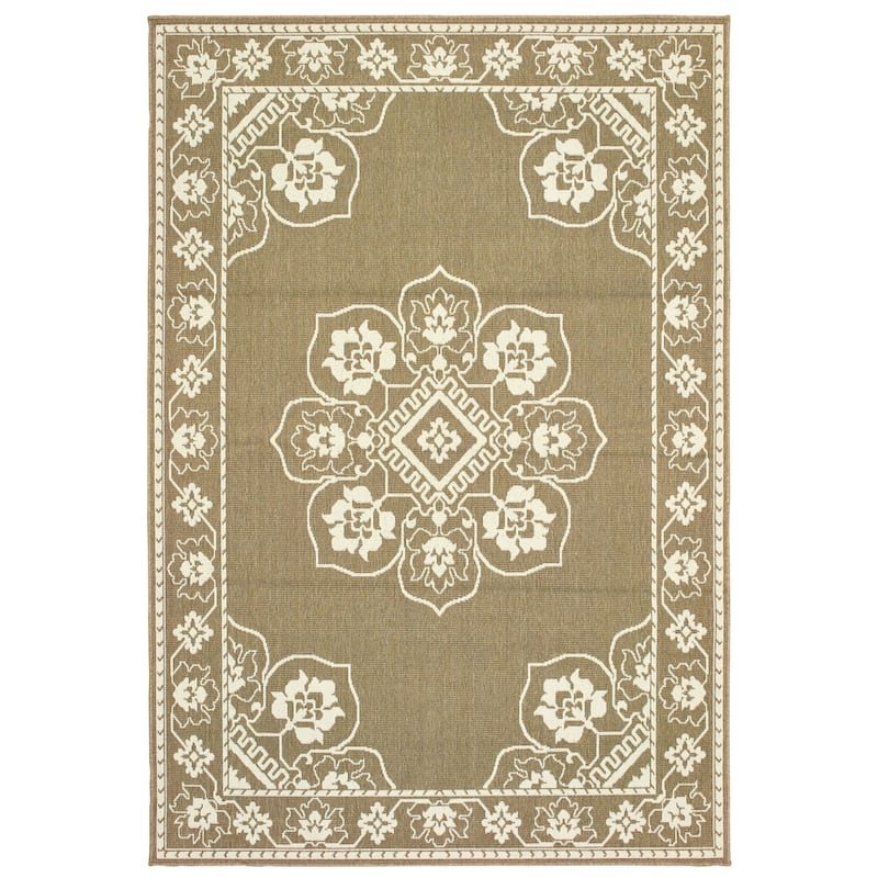 Style Haven Marianna Bordered Medallion Loop Pile Indoor Outdoor Area Rug - 5'3" x 7'6" - Tan/Off-White