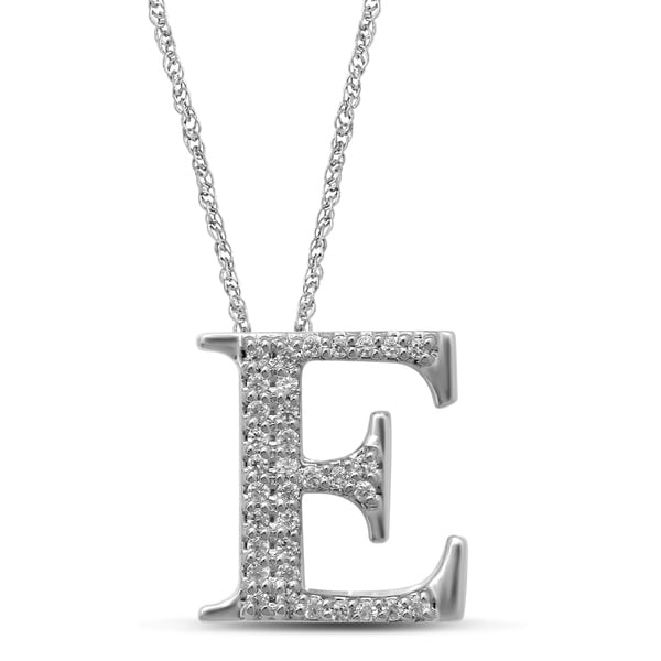 Shop Unending Love 10k White Gold 1 10 Ctw Diamond Initial Letter E Pendant Necklace Overstock 21716899 - black roblox necklace