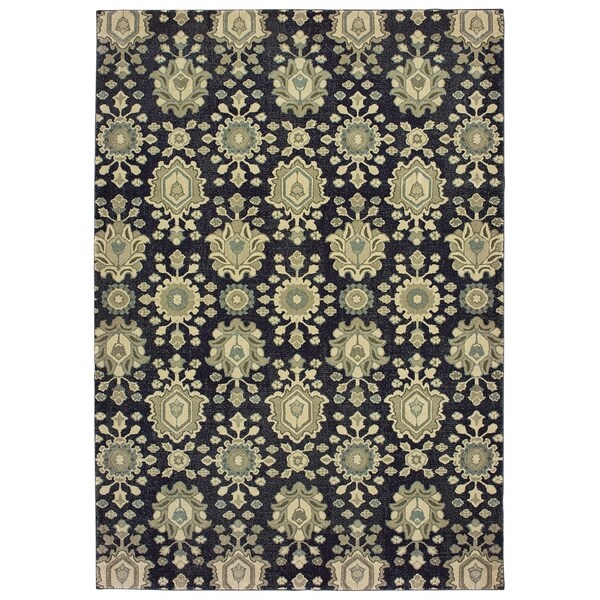 All Over Floral Medallion Navy/ Ivory Dense Pile Area Rug - 9'10" x 12'10"