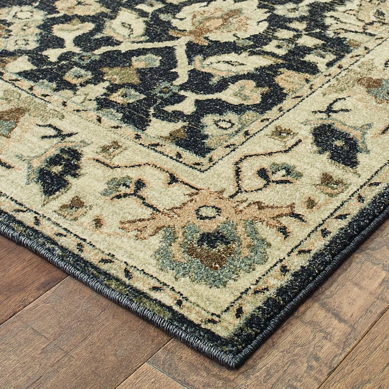 Vista Home Kutina Bordered Ivory and Navy Dense Pile Area Rug
