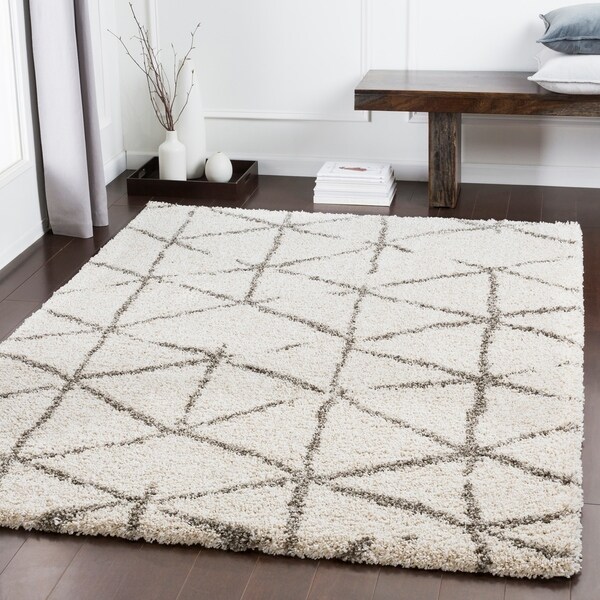 Charlie Ivory Modern Lines Shag Area Rug (6'7" x 9'6") - 6'7" x 9'6"