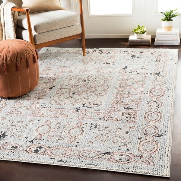 Lucca Beige & Gray Distressed Mosaic Area Rug - 7'10" x 10'3"