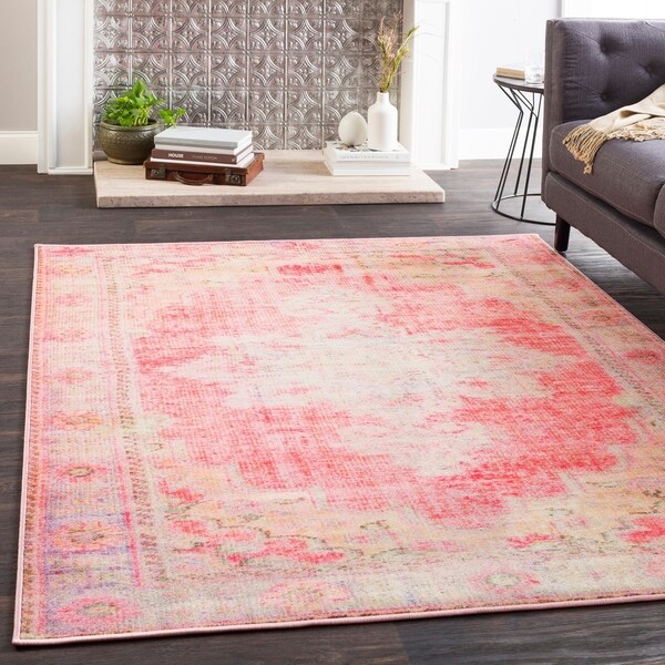 Hurst Bright Pink Boho Medallion Area Rug - 2' x 3'
