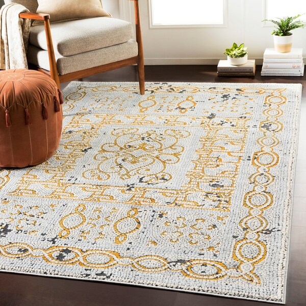 Lucca Yellow & Gray Distressed Mosaic Area Rug - 7'10" x 10'3"