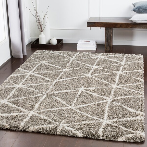 Charlie Khaki Modern Lines Shag Area Rug (9'3" x 12'3") - 9'3" x 12'3"