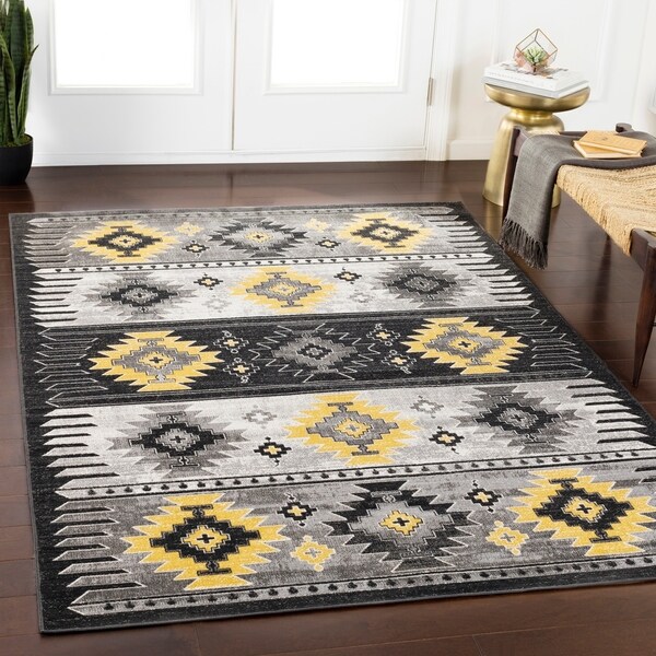 Wyatt Black & Yellow Southwestern Area Rug (7'10" x 10'3") - 7'10" x 10'3"