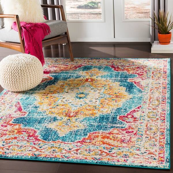 Shop Black Friday Deals On Mirvet Teal Orange Vintage Distressed Medallion Area Rug 7 10 X 10 3 Overstock 21718331